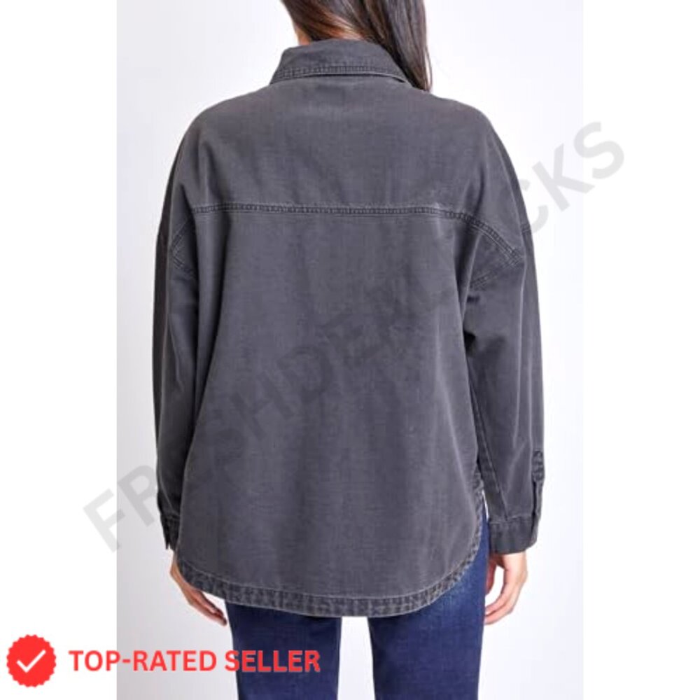 Oversized Denim Shacket Button Front Patch Pocket… - image 3